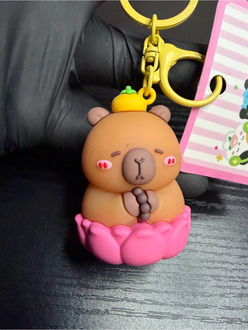 Cute Capybara Light Up Keychain/Bag Charm Toy with Pink Lotus Base